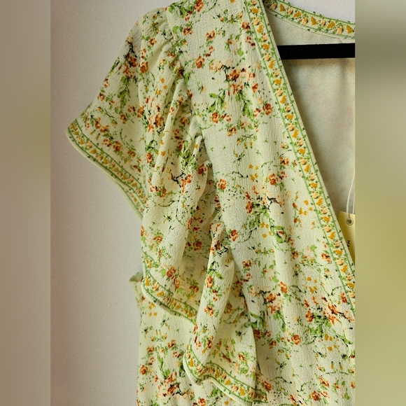 MAX STUDIO Floral Ruffle Dress Elastic Waistband Green Orange Lined Knee Size XL - Picture 2 of 11